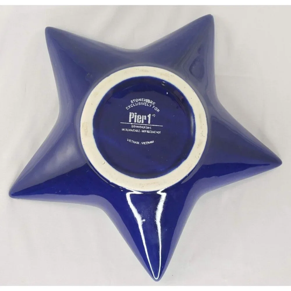 Pier 1 One Stoneware Blue Star Shaped Crackle Bowl